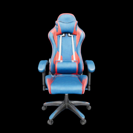Zentrah Nova ergonomic gaming chair, sleek design, blue and red, 3D
